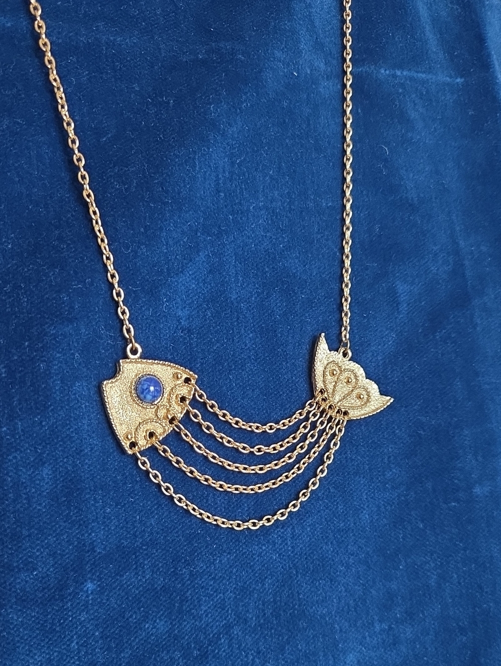 Sarah Coventry 70s Gold Tone Angelfish Multi Strand Bib Necklace Mermaidcore